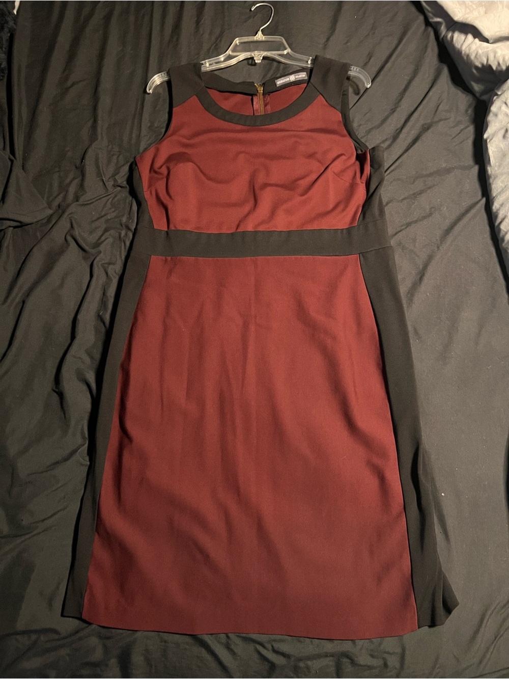 Sleeveless Burgundy and Black Midi Dress - Classic Office Style XL
